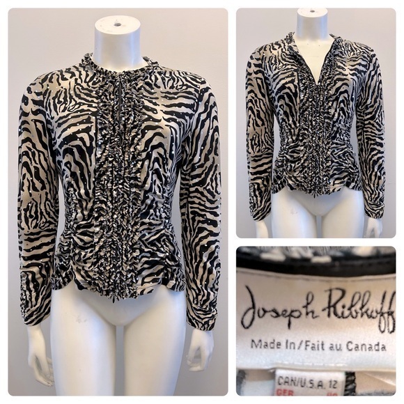Joseph Ribkoff Tops - JOSEPH RIBKOFF beautiful animal print zip up top with sequin details and ruffle